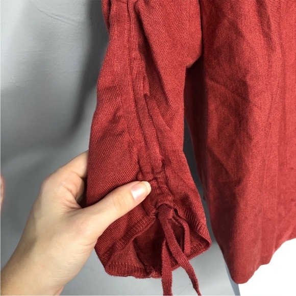 MAX STUDIO Ruched Tie 3/4 Sleeve Sweater Size Medium Petite Autumn Fall Winter - Picture 7 of 8